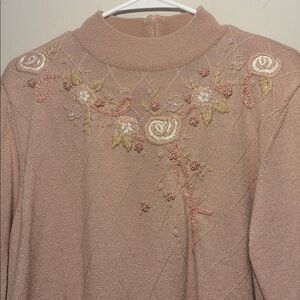 Dainty Pink Beaded Sparkly Embroidered Vintage Wool Blend Sweater